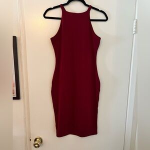 Red fitted midi dress